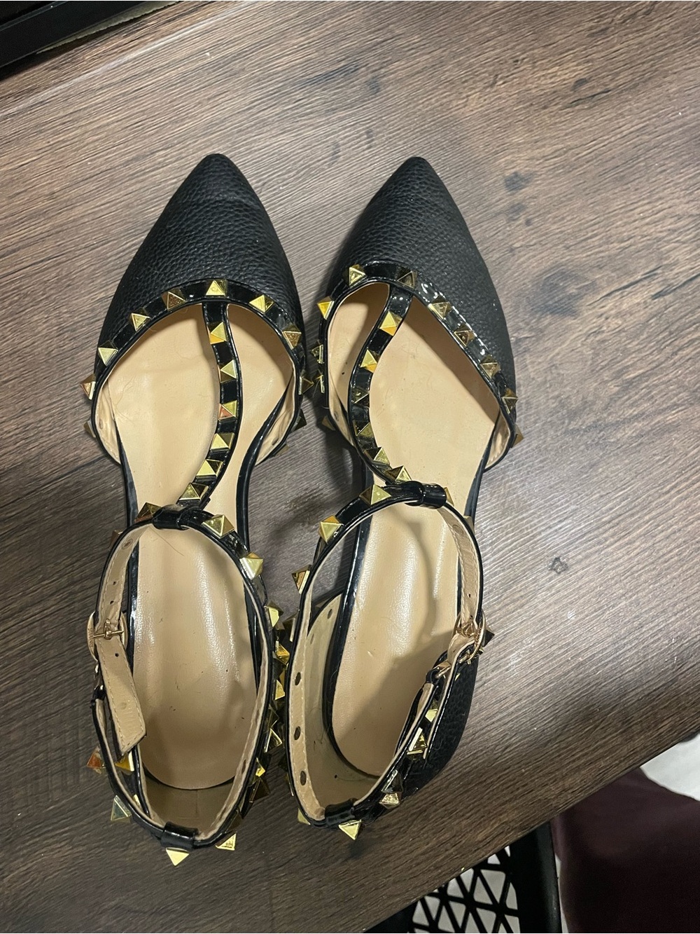 Black Studded Pointed-Toe Women's Flats